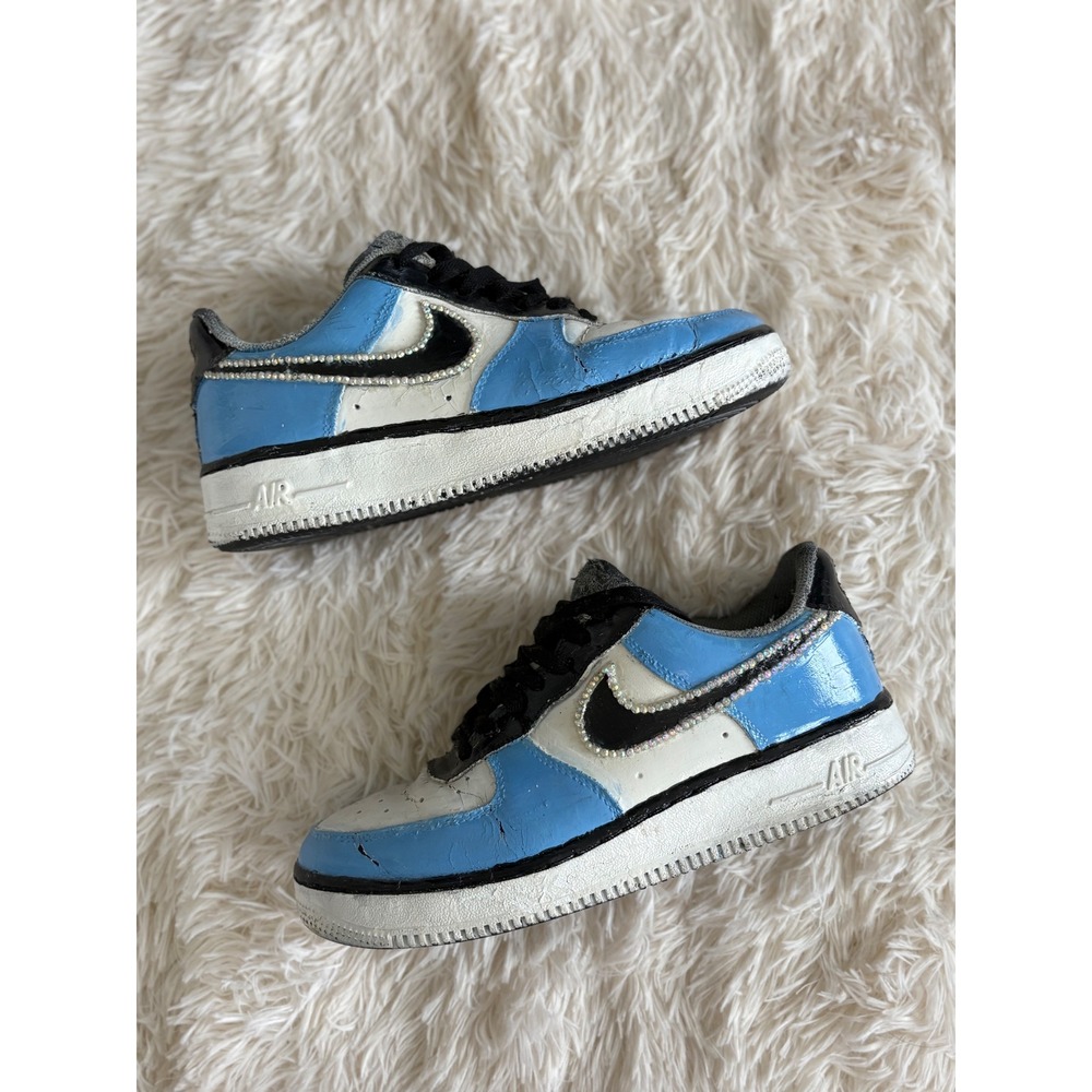 Nike Air Force 1 Low Custom Baby Blue Rhinestone Bling Sneakers‎ Size 8